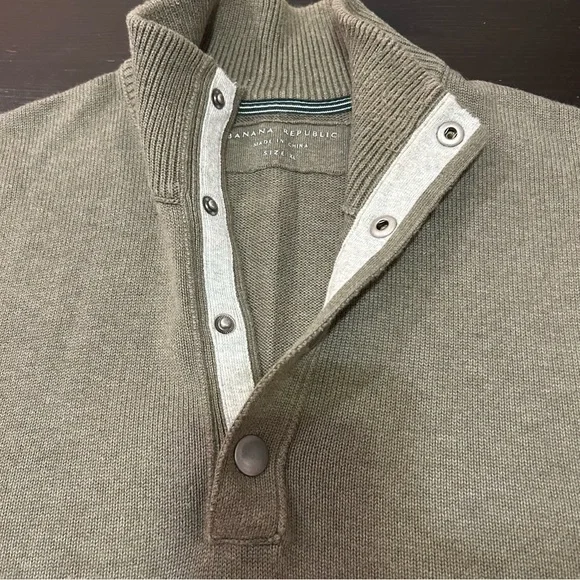 Banana Republic Men’s Sweater Long Sleeve Snap Henley Size XL Olive - Picture 7 of 9